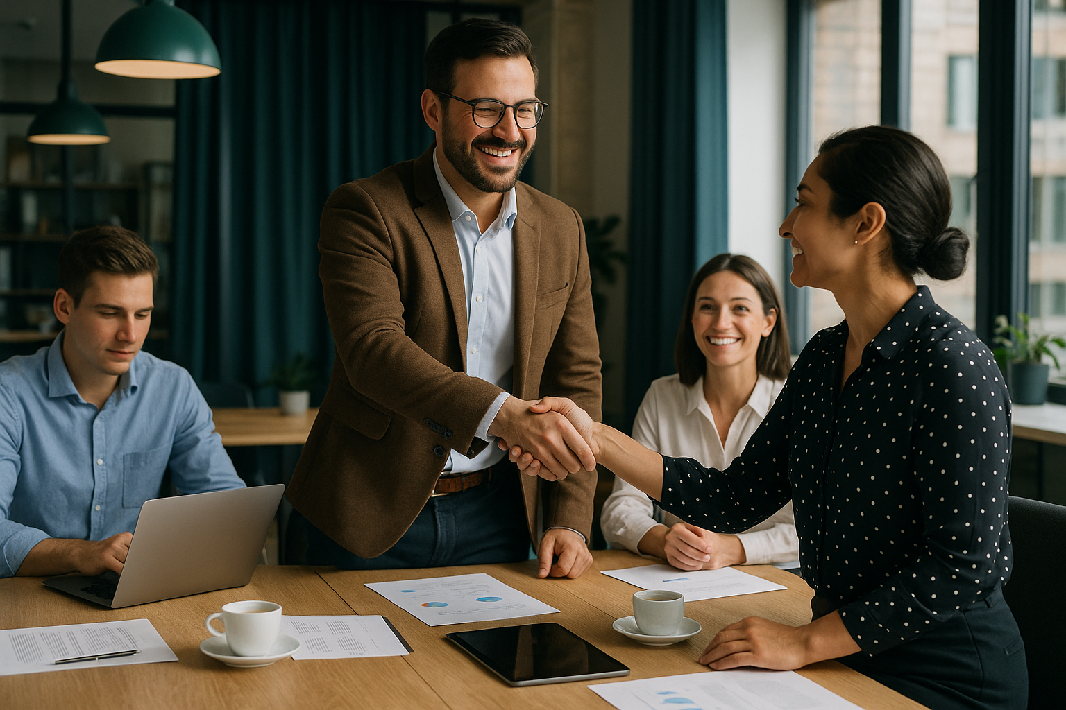 Três colaboradores da Vurix em reunião com o cliente